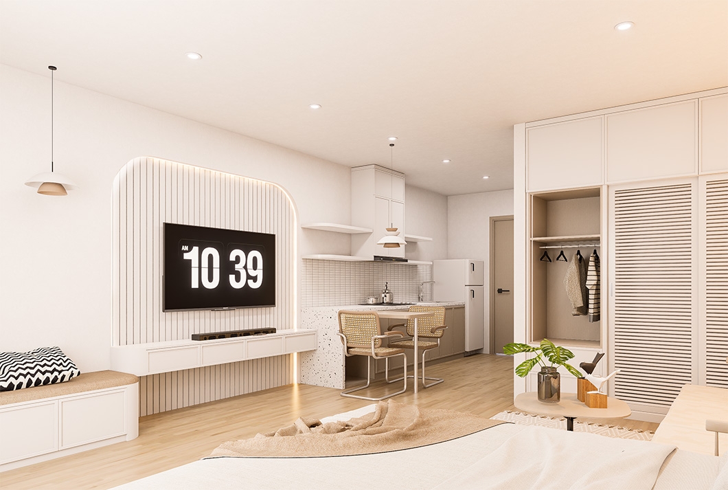 Modern Single House in White & Light Wood Elegance