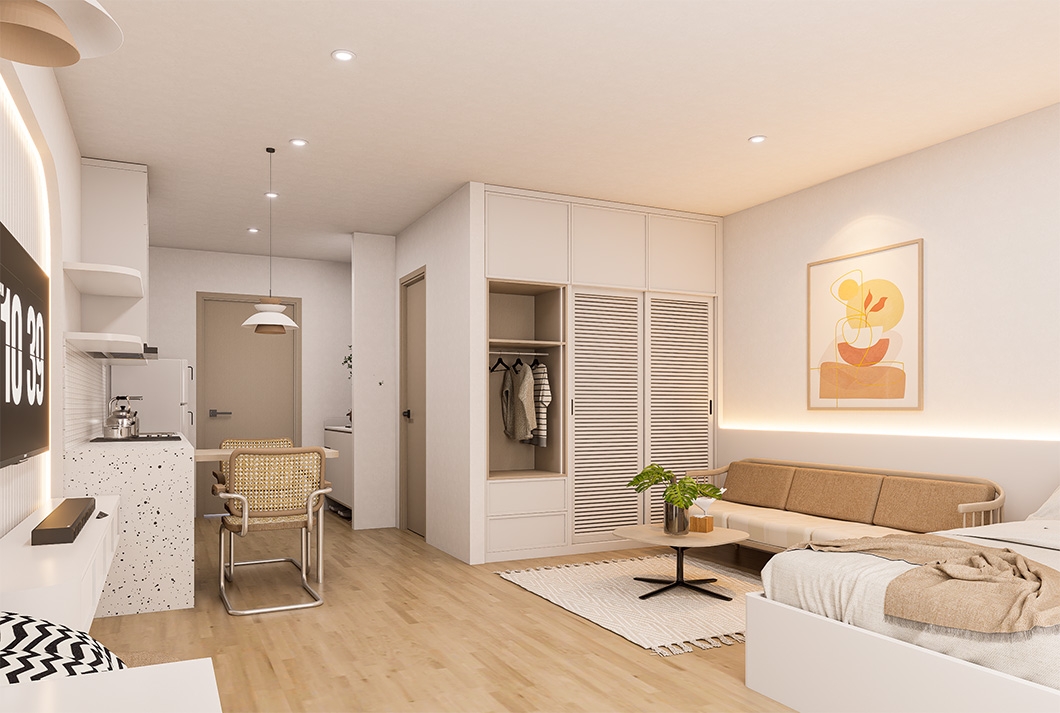 Modern Single House in White & Light Wood Elegance