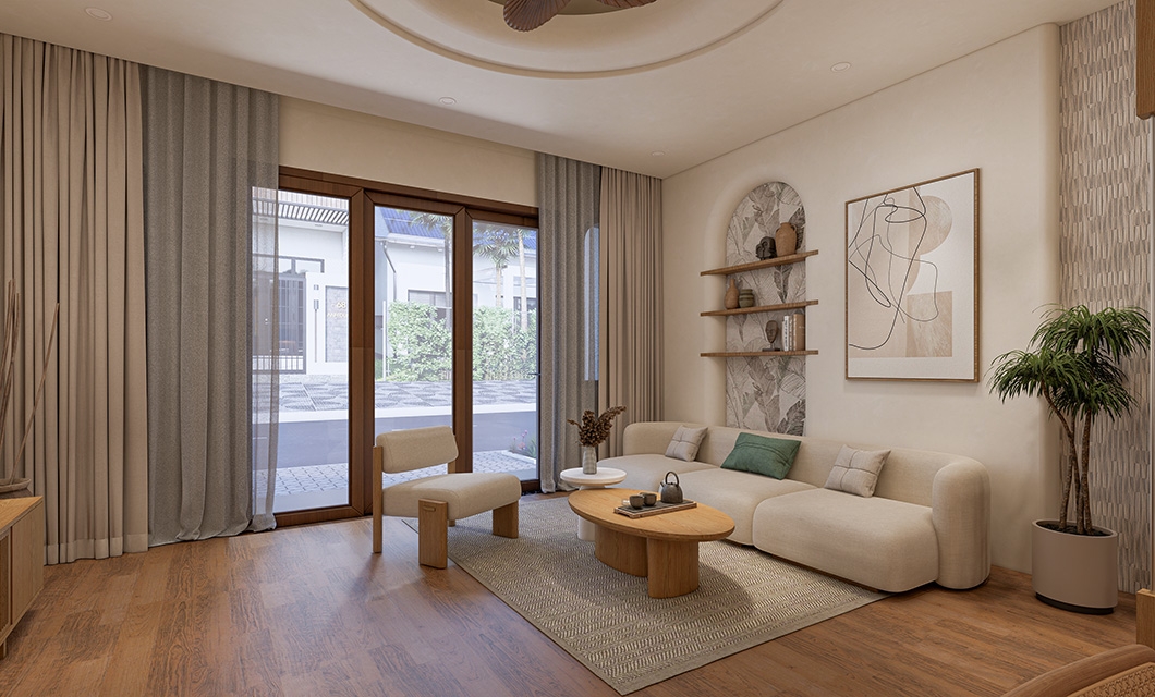 Modern Living & Kitchen in White and Light Wood