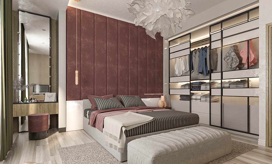 Luxury Bedroom with Velvet & Glass Accents