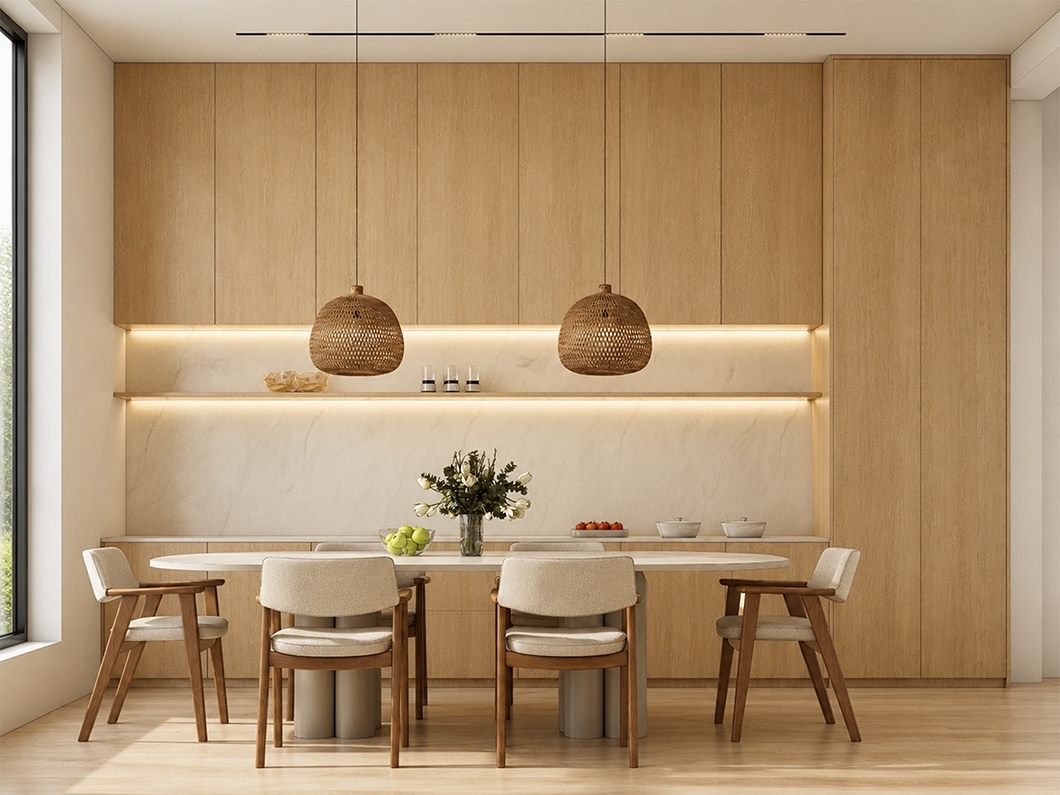 Warm Minimalist Kitchen & Dining Design