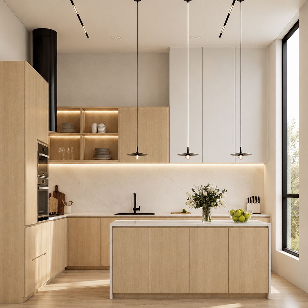 Warm Minimalist Kitchen & Dining Design
